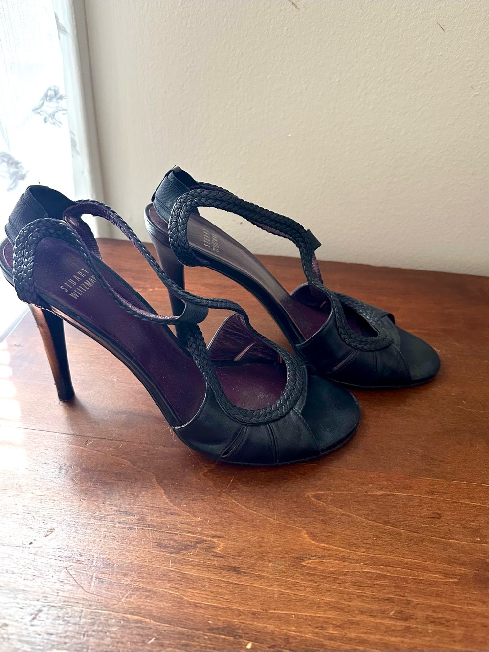 Stuart Weitzman Black Braided Strap High Heel Sandals